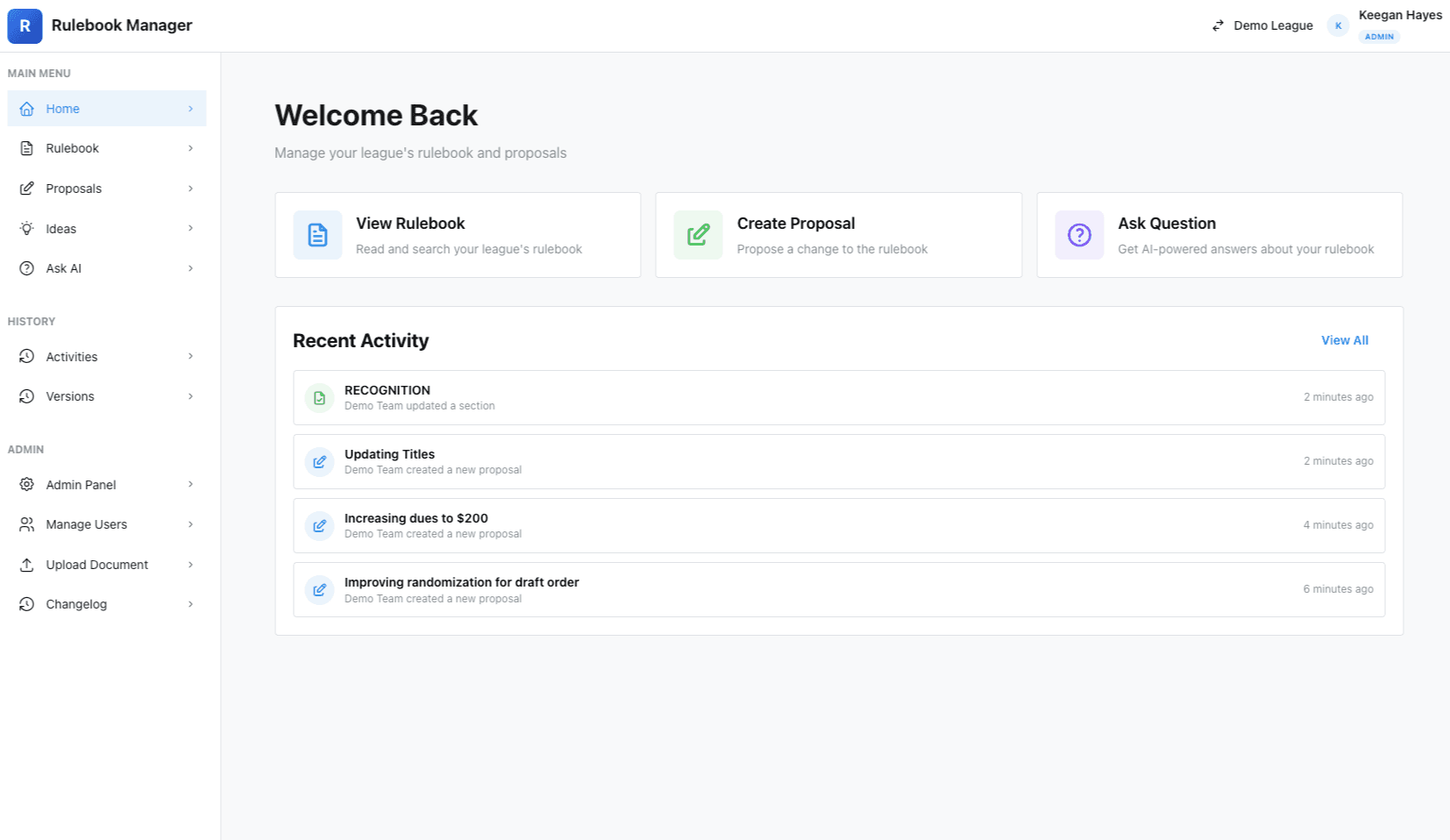 Rulebook Manager Dashboard